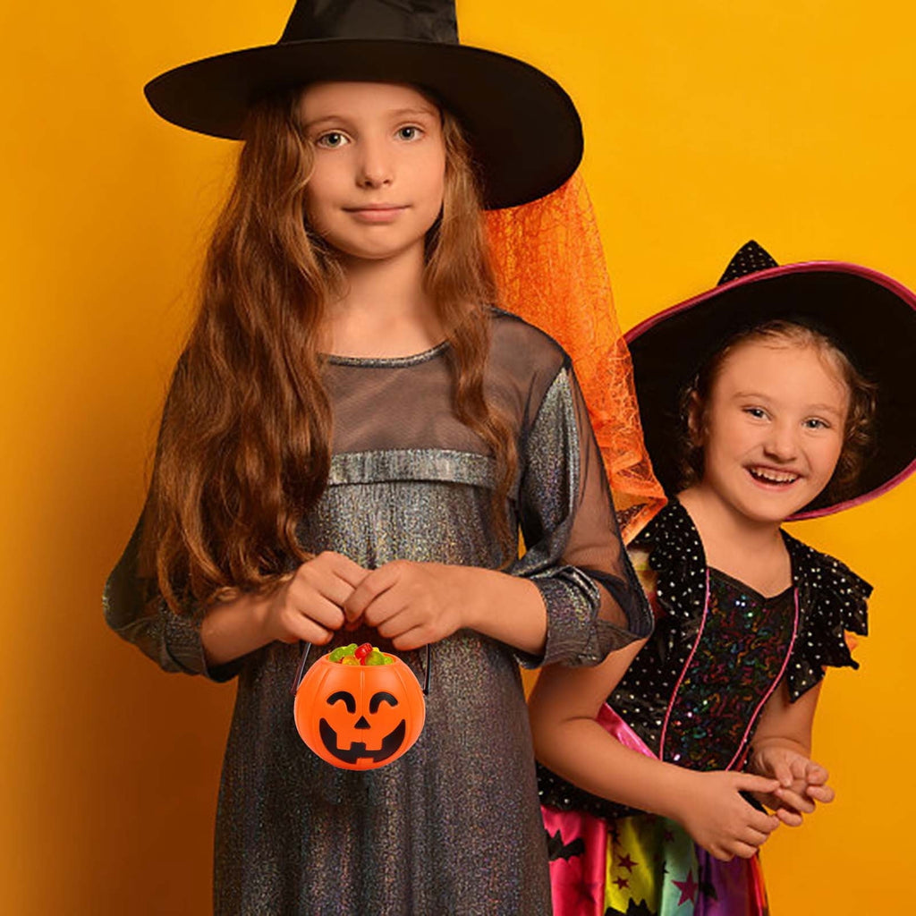 Kumdkd Halloween Pumpkin Bucket for Kids - Plastic Trick or Treat Candy Pail with Handle, Party Decor