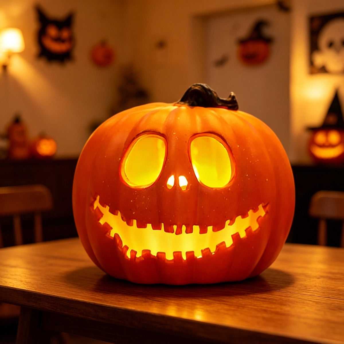 Large Halloween Pumpkin Decoration with Warm LED Light, Blow Molded Plastic for Outdoor Yard Porch Display, Plug and Play or Battery Operated Festive Decor