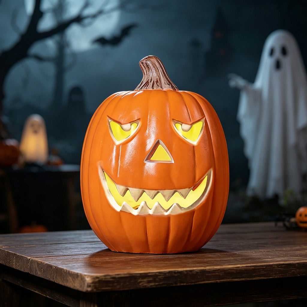 Tdxkok Halloween Large Plastic LED Light Up Pumpkin Outdoor Yard Porch Home Storefront Mall Holiday Display Decoration Ambient Lighting Lantern