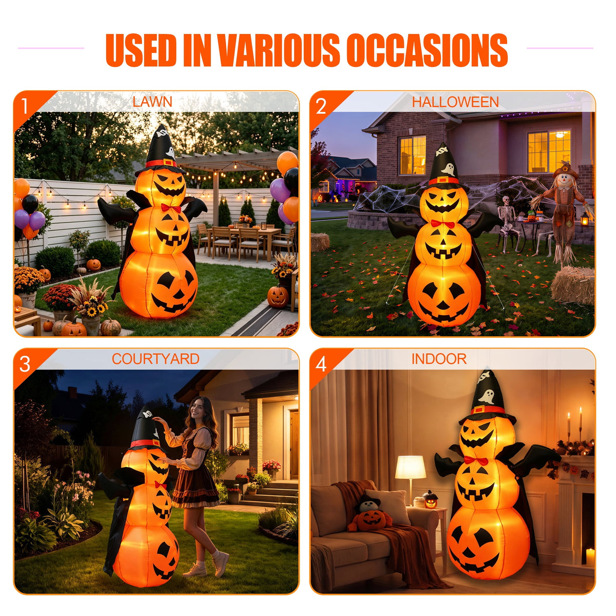MAGOTAN 9 FT Halloween Inflatables Archway Outdoor Decorations Pumpkin Ghost Archway Halloween Inflatable Blow Up Pumpkin Tombstone Decoration Build-in LED Lights