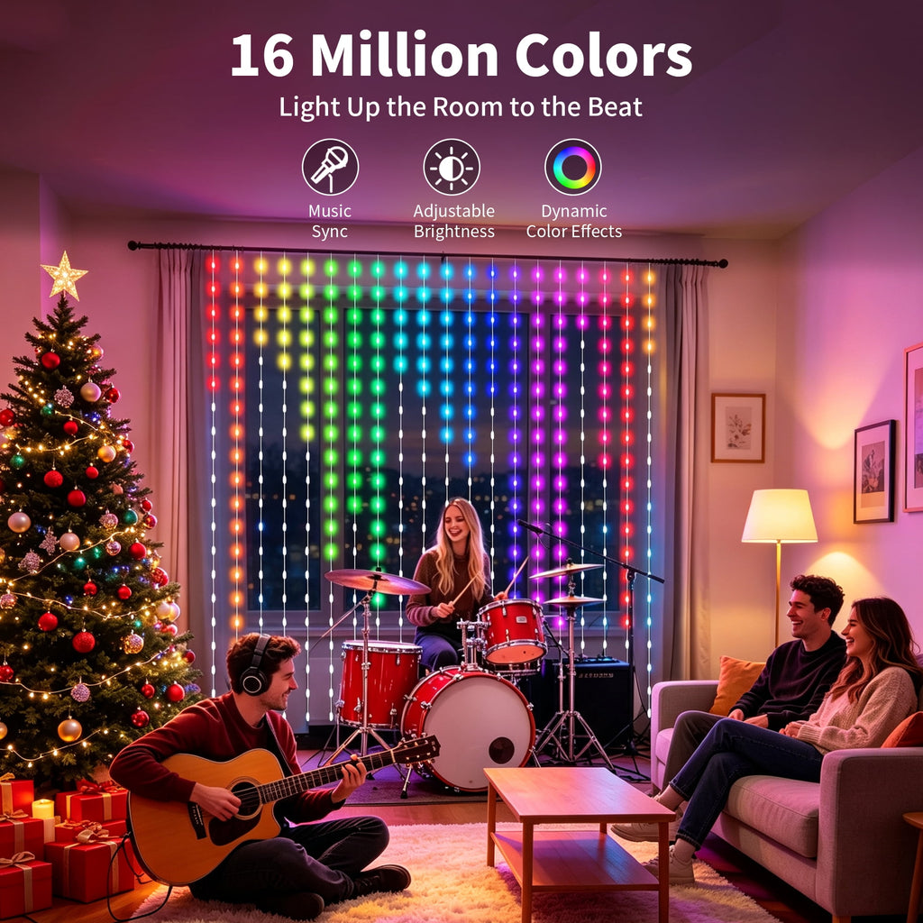 SuperRGB Smart Curtain Lights,400 LED 9.8ft x 9.8ft APP & Remote Control Color Changing RGB Dynamic DIY Fairy String Lights for Bedroom Backdrop Wall Window Decor