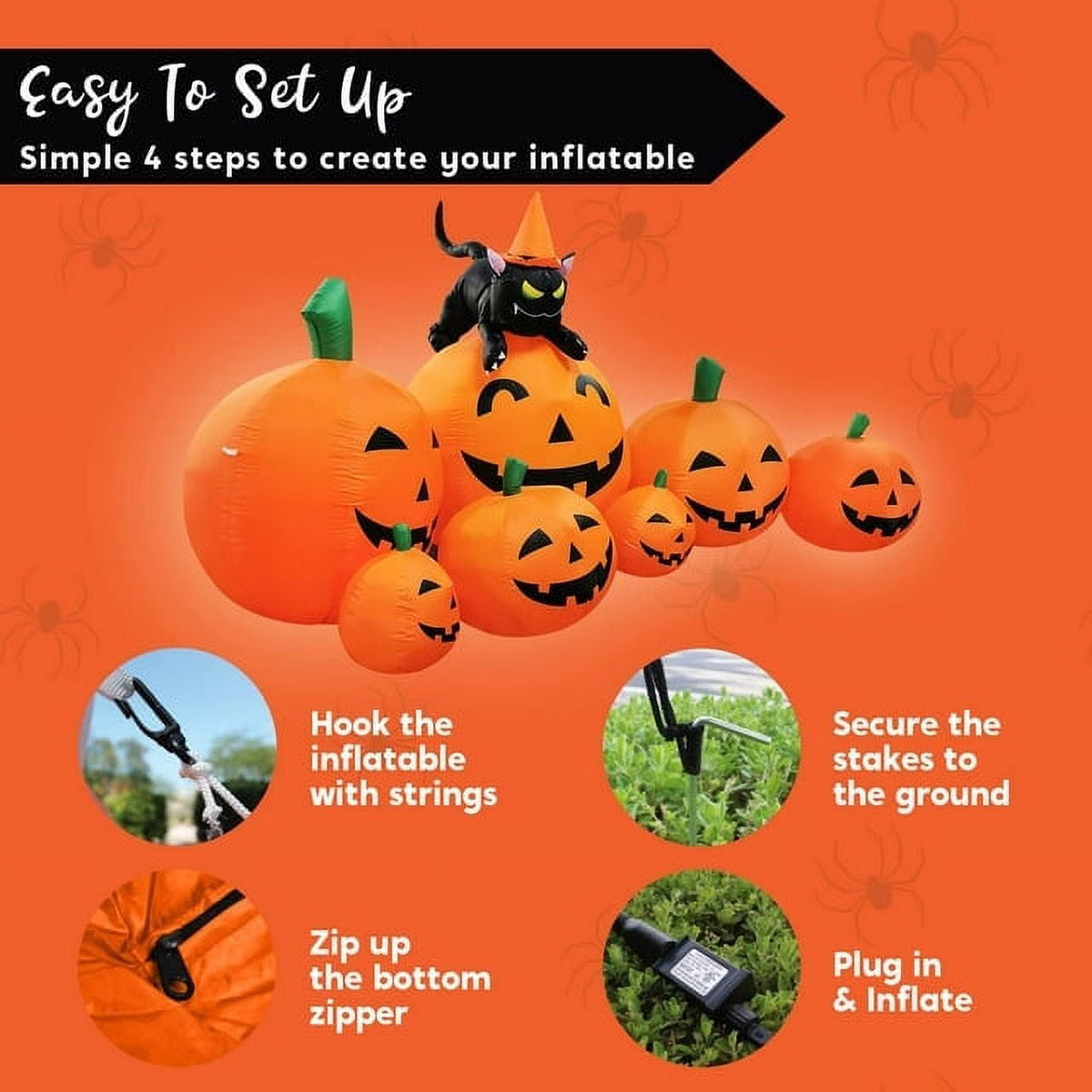 Joyfy 10 Ft Tall Halloween Inflatables Pumpkin,Giant Pumpki Blow Up Decor with Built-in LED Lights,Outdoor Decorations for Yard,Lawn,Garden