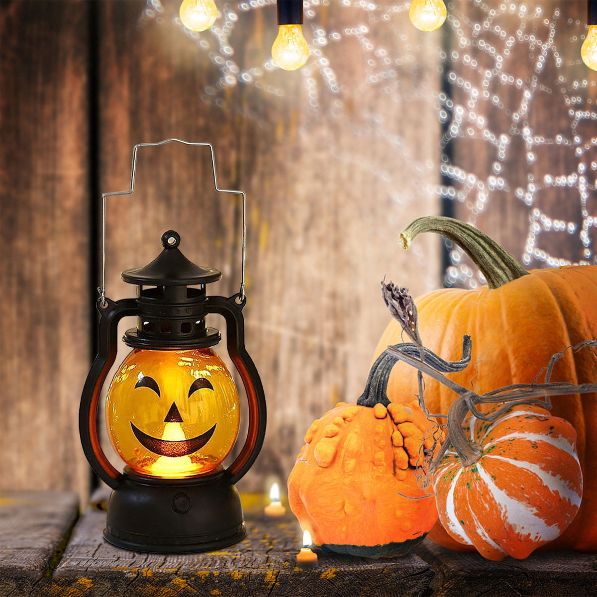 Aufmer Halloween Lights Lantern 3PCS Mini Halloween Pumpkin Candle Lantern LED Halloween Scary Scene Lights Halloween Lantern Decor Vintage Hanging Lantern Gifts for Indoor,Party Spooky Decorations
