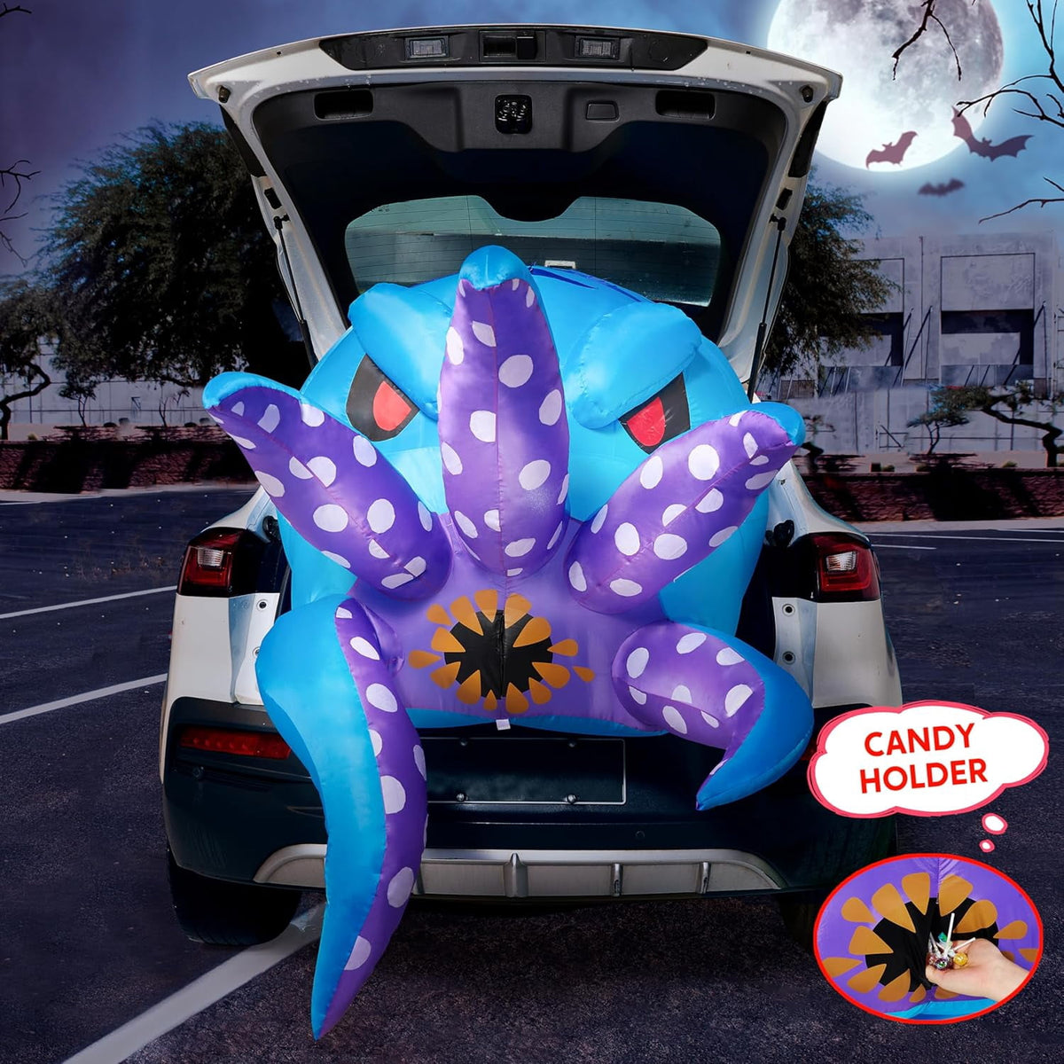 Joyfy 5 FT Halloween Inflatable Ghost Decoration with Colorful LEDs,Trunk or Treat Car Decorations Kit Ghost Trio with Built-in LED Light for Halloween Party Indoor,Outdoor,Yard,Garden Decor