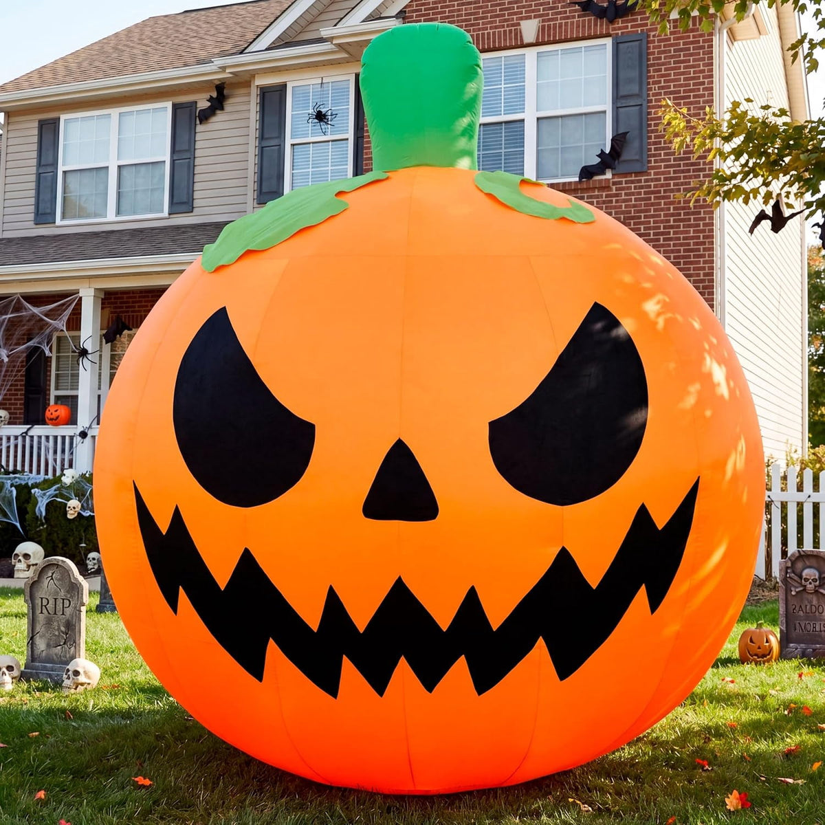 Joyfy 10 Ft Tall Halloween Inflatables Pumpkin,Giant Pumpki Blow Up Decor with Built-in LED Lights,Outdoor Decorations for Yard,Lawn,Garden