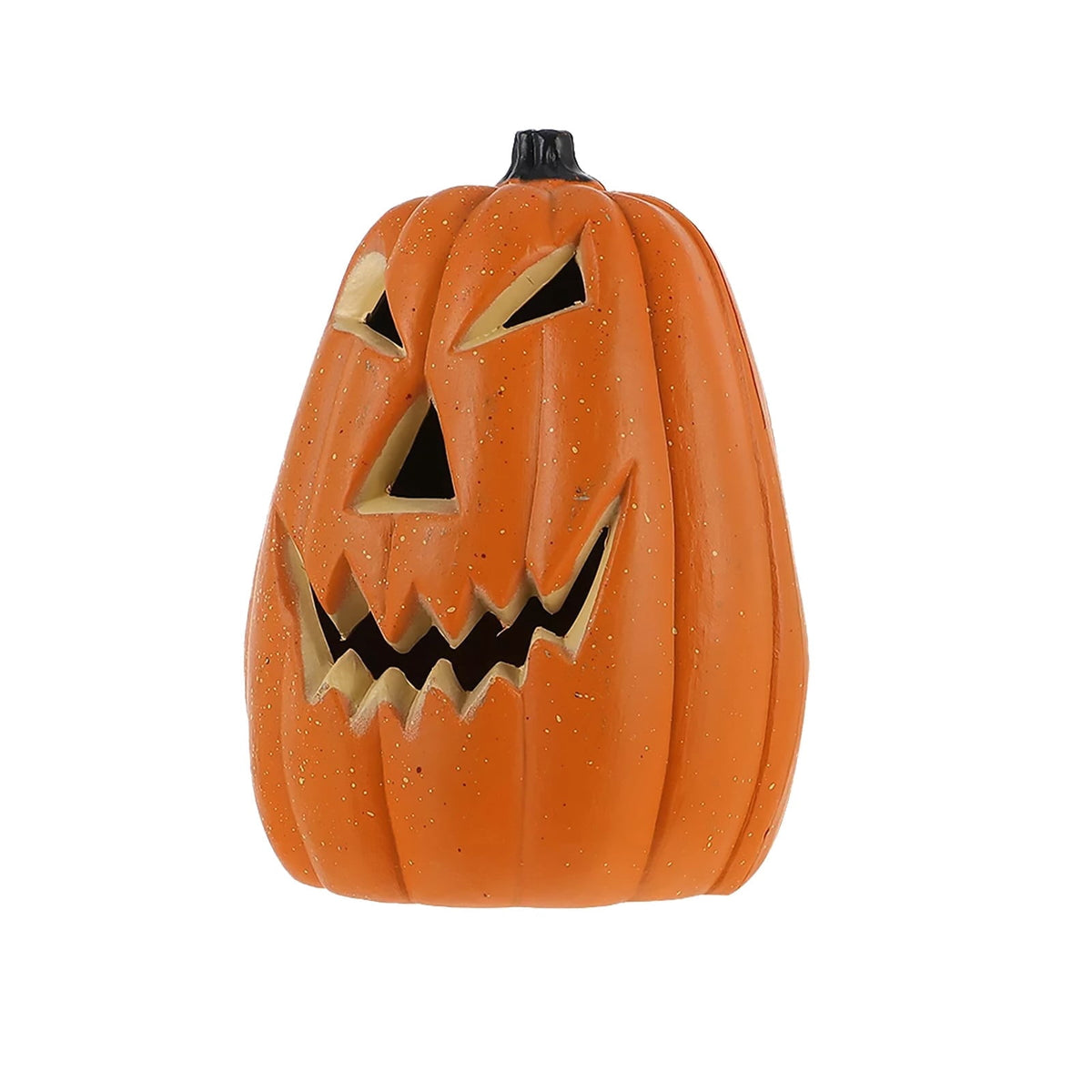 QYROS Spooky LED Light-Up Halloween Pumpkin Decoration with Glitter Finish for Indoor and Outdoor Use, 12-Inch