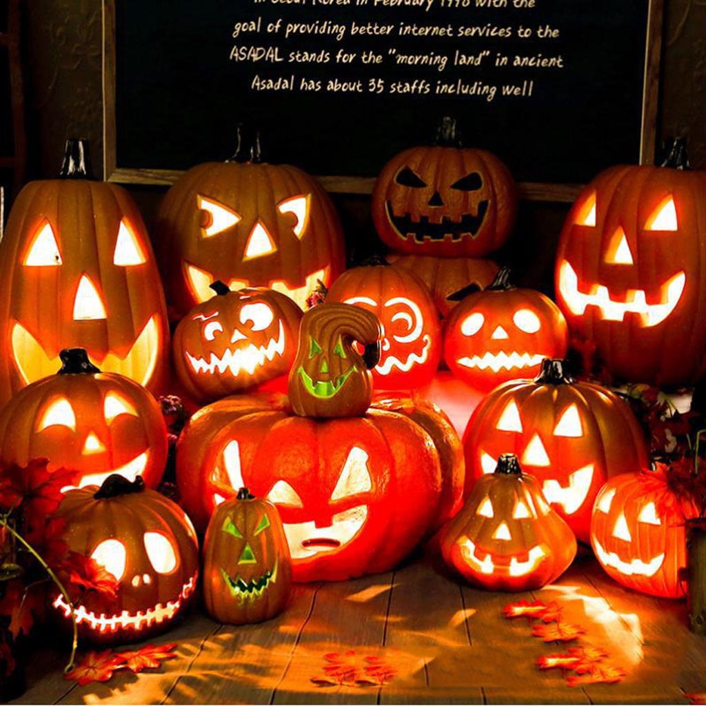 SRUILUO Halloween Light up Jack-O-Lantern, Fall Thanksgiving Pumpkin Light Decorations, Pumpkin Prop with LED Light, Halloween Tabletop Decorations Props for Indoor Outdoor Decor (No Battery)