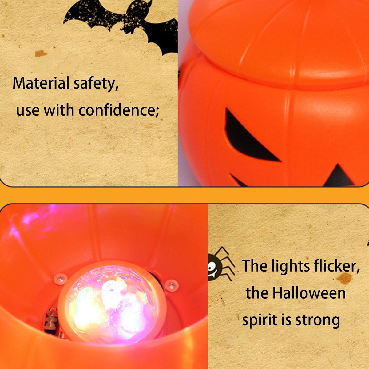 Kyusrd Trick or Treat Halloween Lantern Pumpkin Decoration Lighted Table Centerpieces Ornaments Spooky Pumpkin Prop Decor Decorative Wedding Candy Bowl Organizer Canisters