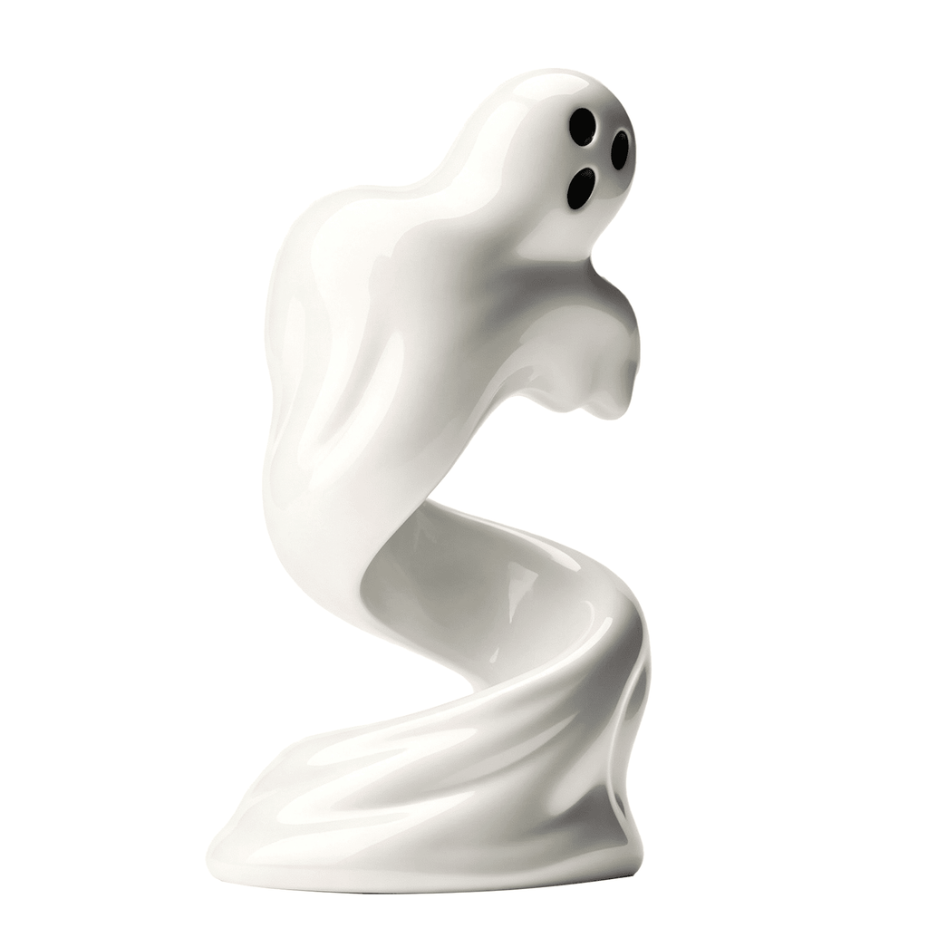Halloween Ghost Figurine, Resin Lighted Ghost Ornament with Pumpkin Lantern & Beverage Cup, Tabletop Halloween Indoor Decor