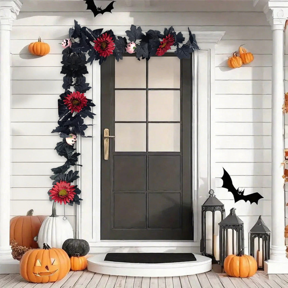 68 Inch Black Halloween Garland, Fall Artificial Vine, Thanksgiving Wall Decor for Home Mantel