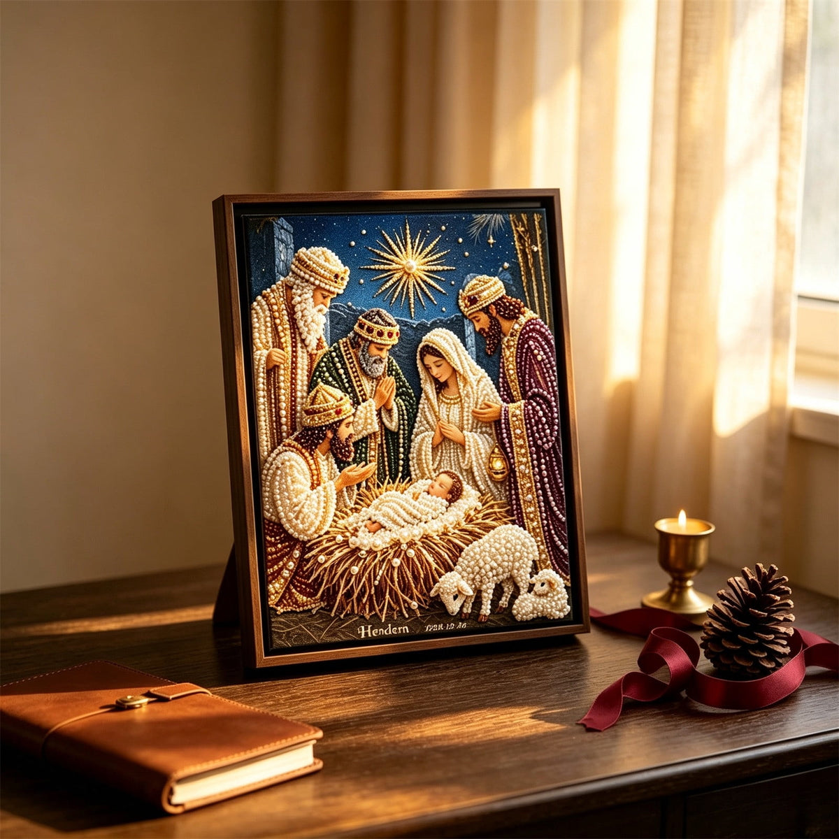 JWZZYD DIY Christmas Pearl Painting Art Kit with Frame, 9.8" Christmas Pearl Beads Art Craft Set, Gemstone Dots Beads for Holiday Christmas Wall Decor, Decoration Gift(Reindeer)