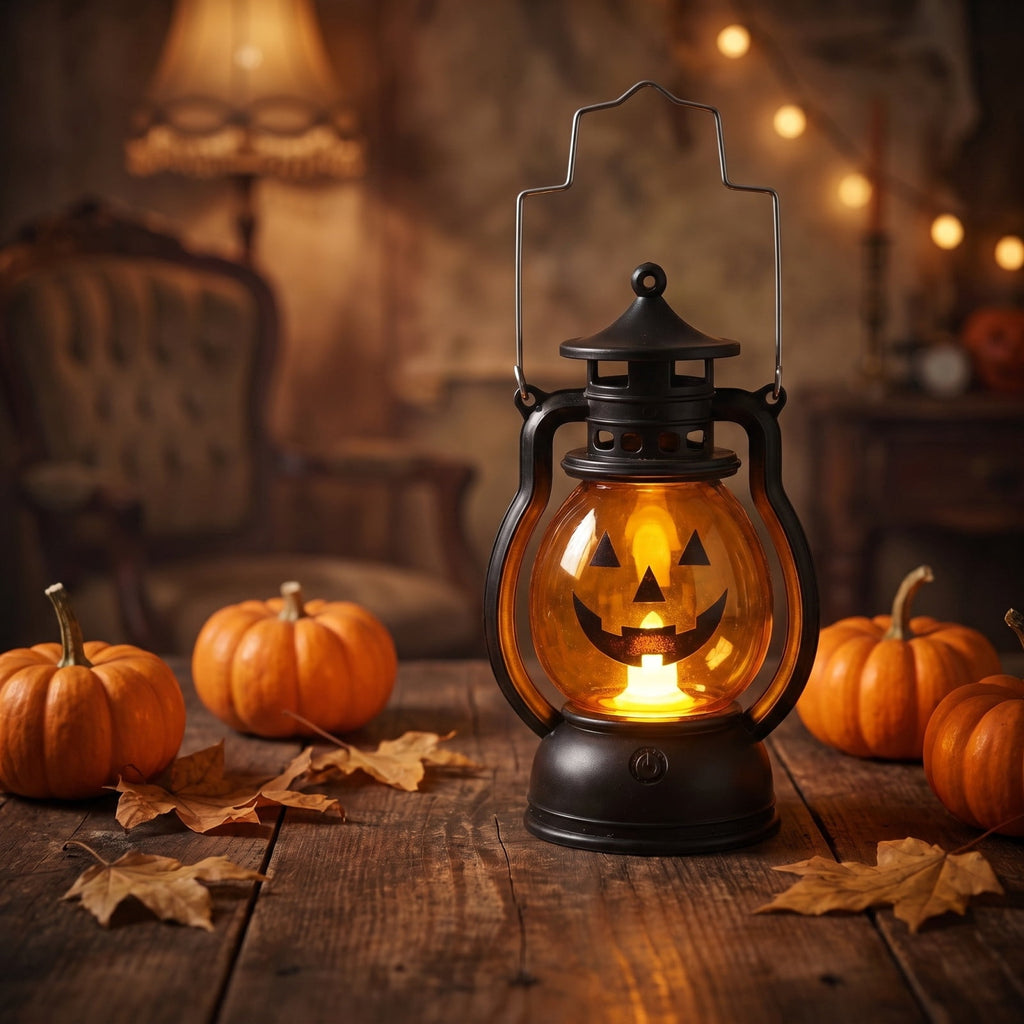 Halloween Lights Outdoor, Pumpkin Lantern with LED Light, Cute Expression Halloween Party Lanterns with Portable Handle, for Fall Decor Yard Garden Bedroom Living Room Indoor Outdoor
