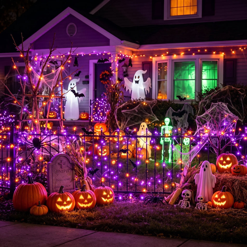 Scidweet Halloween String Lights, 105 FT 300 LED Twinkle Fairy Lights for Indoor Outdoor Halloween Decorations, Purple