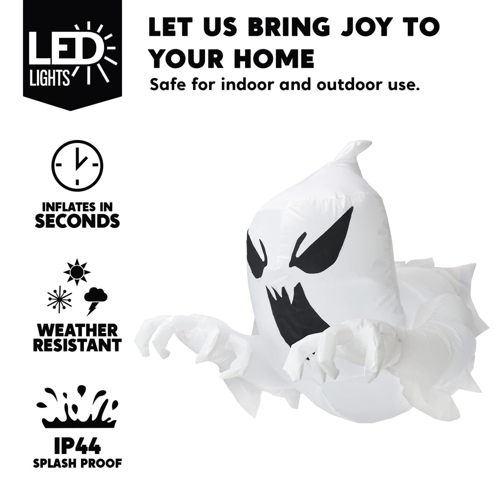 Joyfy 4 FT Halloween Inflatable Purple Octupos Head with Tentacles Broke Out from Window with Built-in LED Blow Up Inflatable for Window Decoration Yard Garden Lawn Decor
