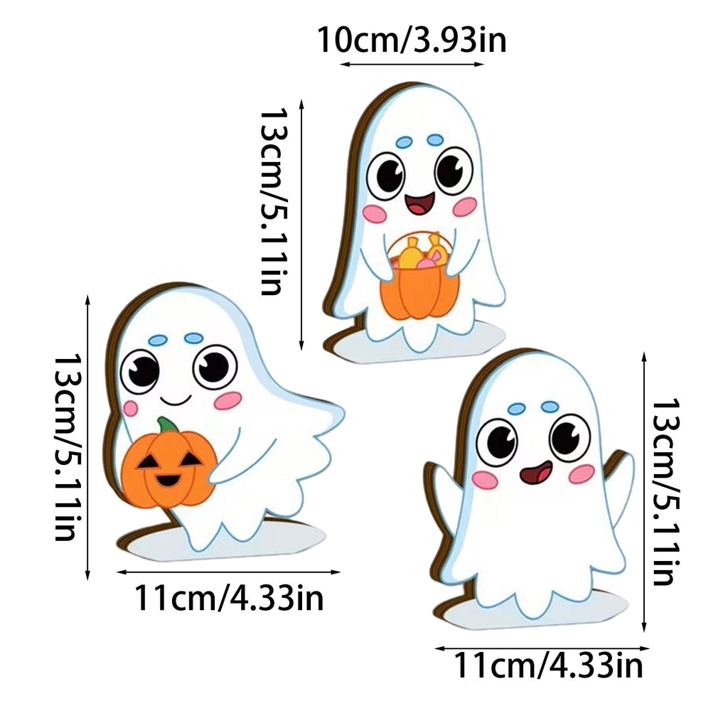 Halloween Ghost Figurine, Resin Lighted Ghost Ornament with Pumpkin Lantern & Beverage Cup, Tabletop Halloween Indoor Decor