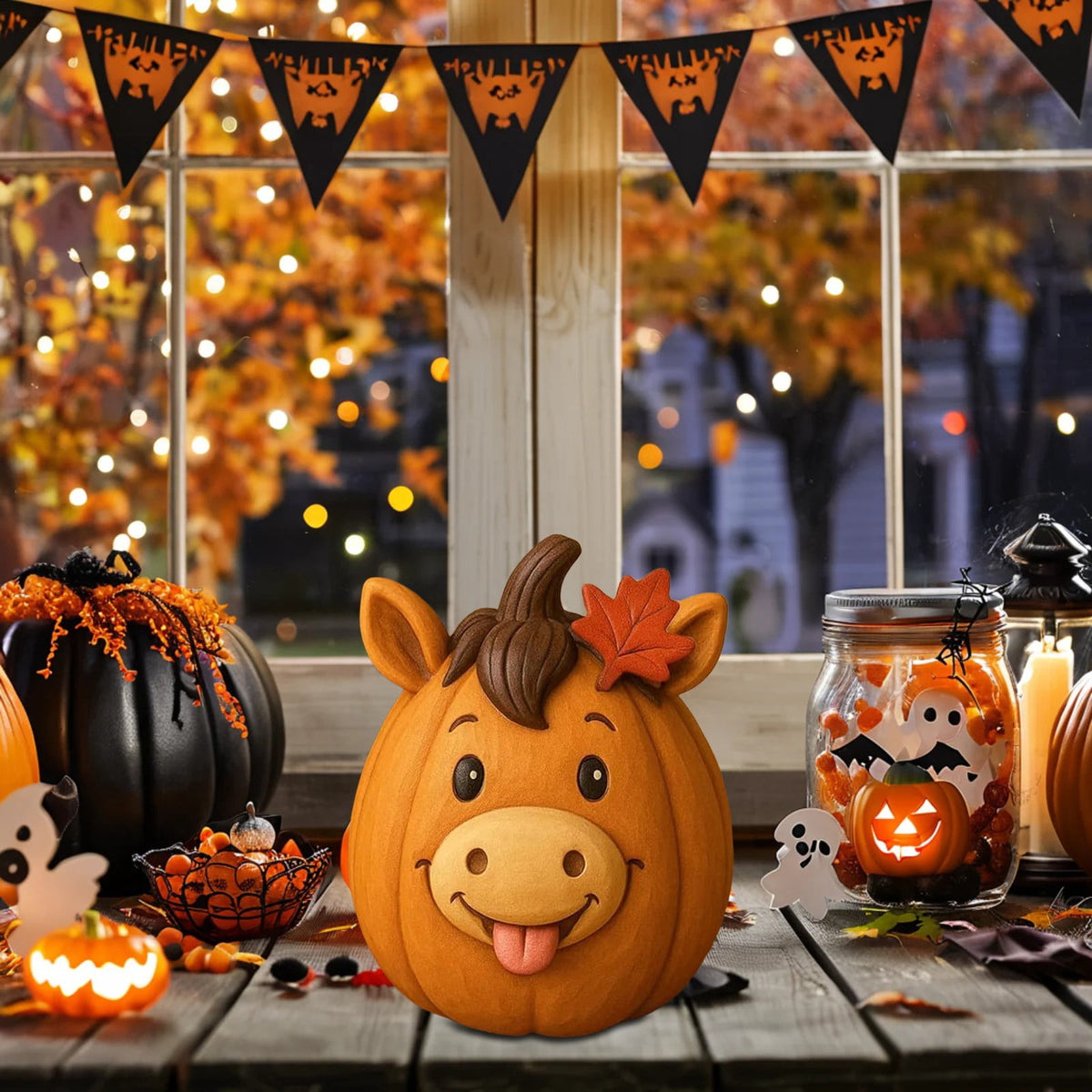 Farm Animal Pumpkin Figurines, Cute Funny Resin Cow Duck Sheep Pig Chicken Horse Statue, Autumn Fall Thanksgiving Halloween Table Centerpiece, Home Desktop Decor, 5-Inch