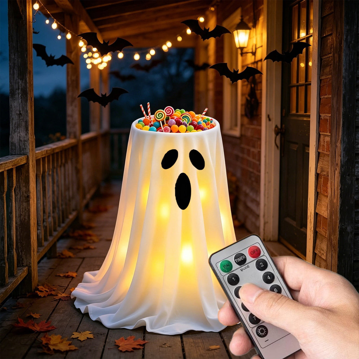 Halloween Ghost Candy Bowl Large Light Up Floor Stand with Remote Control for Halloween Party Treat Display and Trick Or Treat Setup
