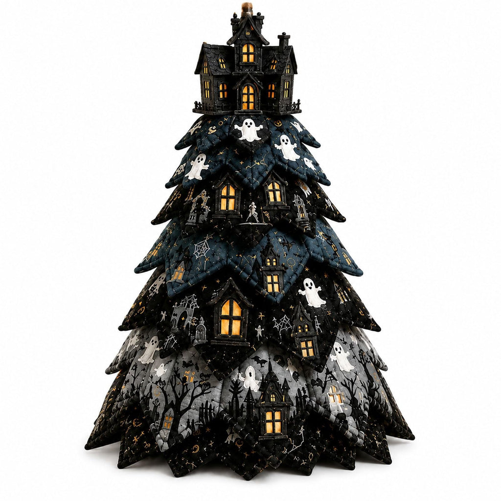 Halloween Fabric Trees - 11.8" DIY Halloween Quilted Fabric Tree Kit, Black Cat Pumpkin Witch Design, Sewing Patchwork Ghost Trees Holiday Table Mantel Decor, Handmade Gift for Craft Lovers