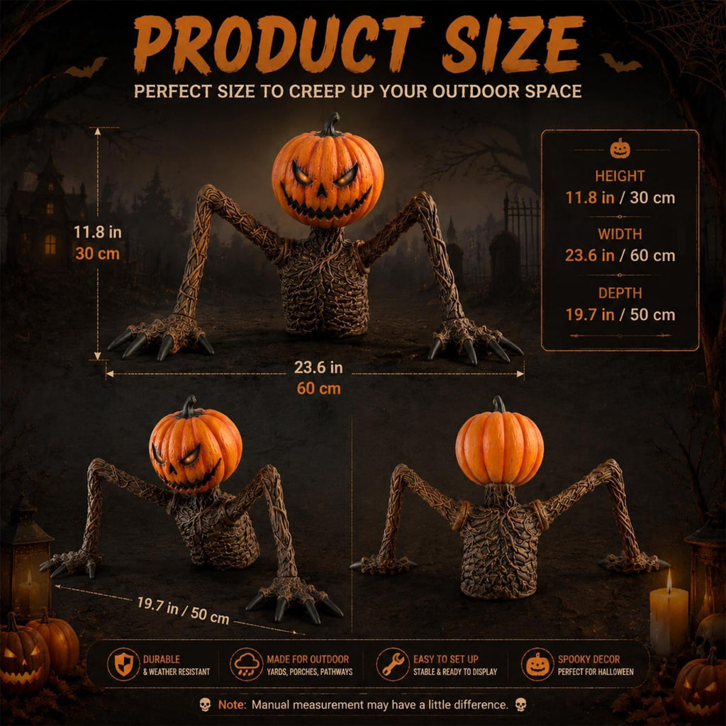Halloween Pumpkin Decorations, Pumpkin Head Groundbreaker with Outstretched Arms, Scary Halloween Decor for Garage Door, Yard, Patio, Porch,Scary Outdoor Halloween Decorations for Yard