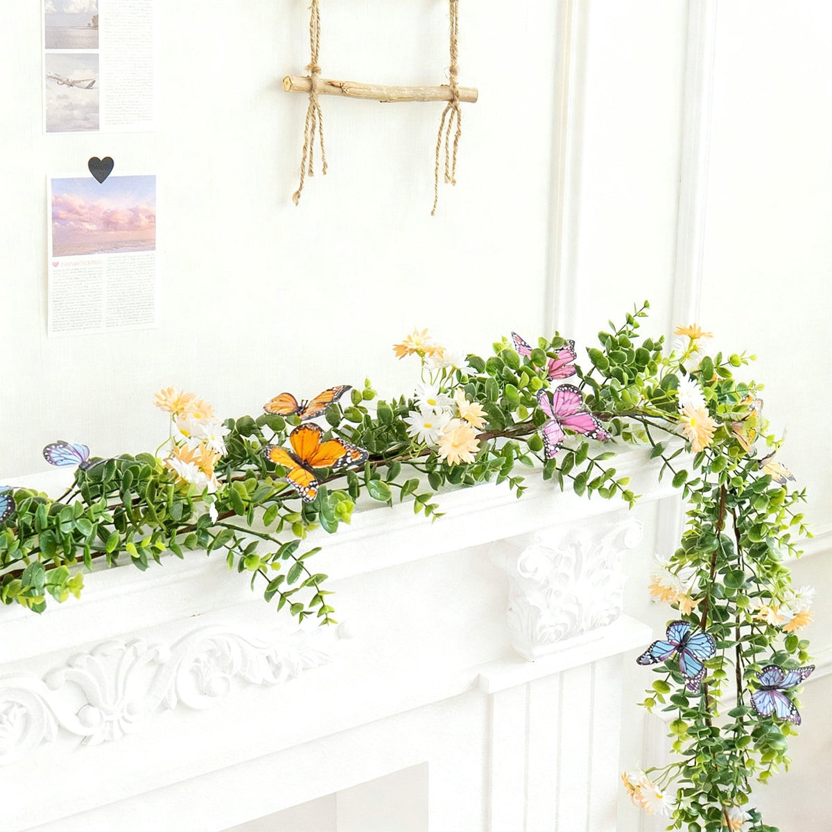 yulier Artificial Garland 70.86 inch Spring Garland with Flowers, Faux Vines Floral Hanging Garland for Holiday Wedding Spring Home Party Window Door Fireplace Table Indoor Outdoor Decor