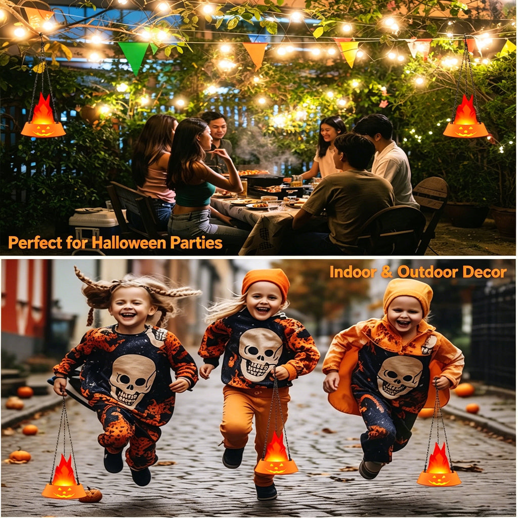 Artificial Pumpkin Flame Light, Halloween Flickering Flame, Rechargeable Hanging Flame Light for Halloween Christmas Party Festival Decoration(Orange with Red Flame)