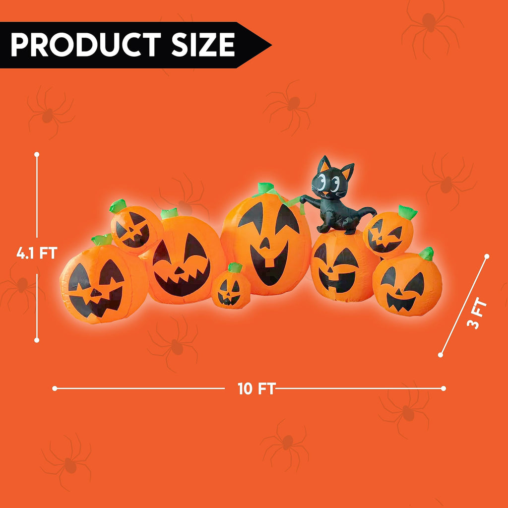 Joyfy 10 Ft Tall Halloween Inflatables Pumpkin,Giant Pumpki Blow Up Decor with Built-in LED Lights,Outdoor Decorations for Yard,Lawn,Garden
