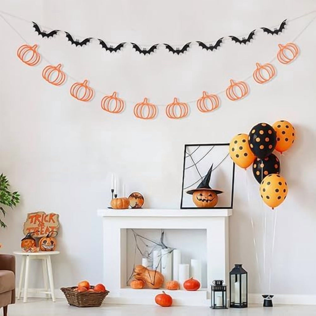 Pumpkin and Bat Halloween Bunting Orange and Black