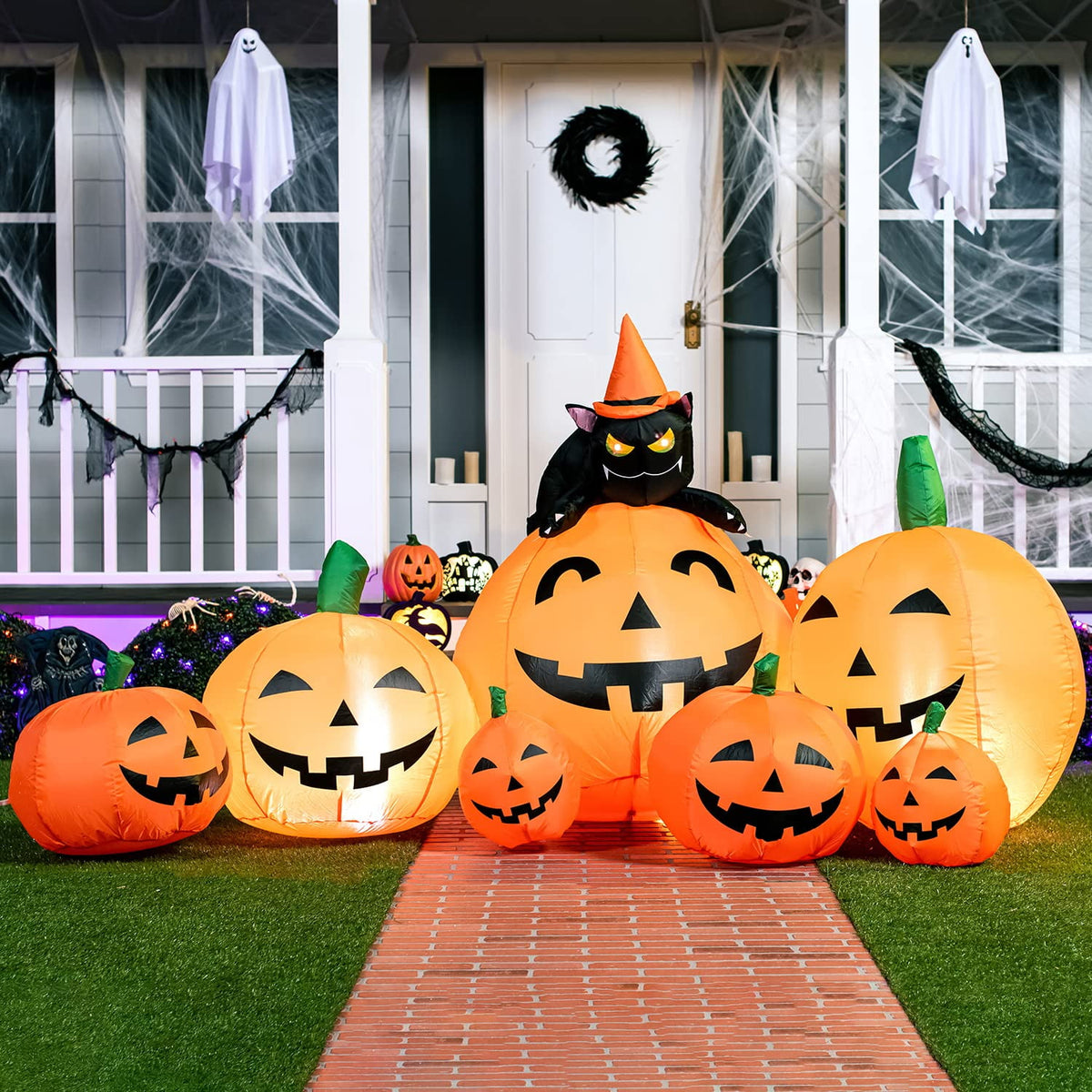 Joyfy 10 Ft Tall Halloween Inflatables Pumpkin,Giant Pumpki Blow Up Decor with Built-in LED Lights,Outdoor Decorations for Yard,Lawn,Garden