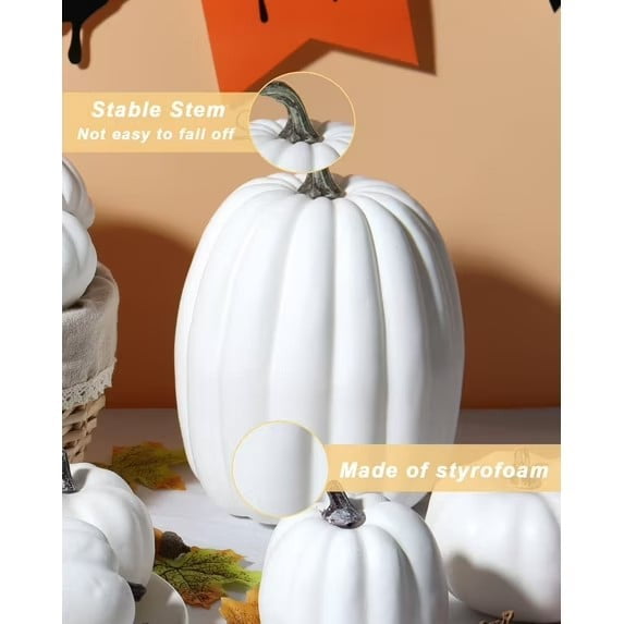 CQHVKQ 7PCS Fake Pumpkins Foam Decor Set, Fall Pumpkins Decoration from Sizes 1.9" to 7.5", Artificial Styrofoam Pumpkins for Table Centerpieces, Fall, Thanksgiving & Halloween DIY, Orange