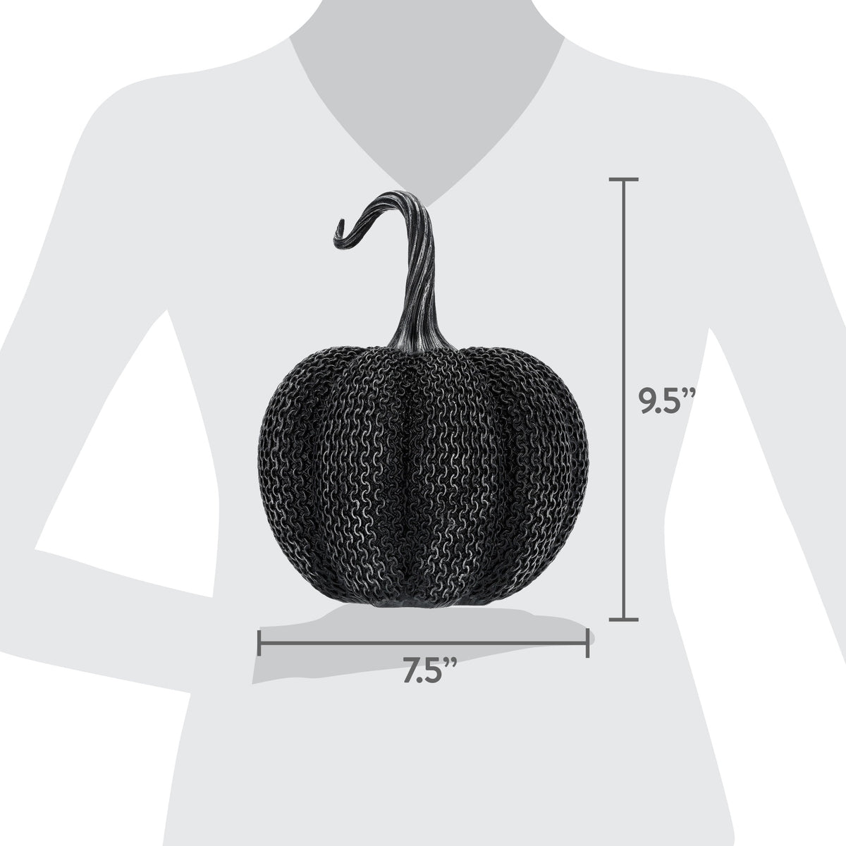 Resin Textured Pumpkin Decoration, Black, 9.5", Halloween by Way To Celebrate
