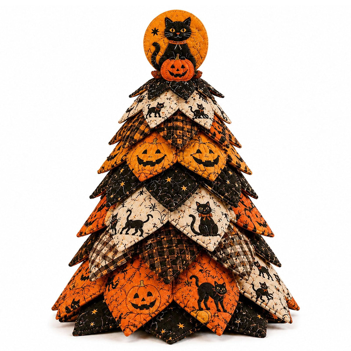 Halloween Fabric Trees - 11.8" DIY Halloween Quilted Fabric Tree Kit, Black Cat Pumpkin Witch Design, Sewing Patchwork Ghost Trees Holiday Table Mantel Decor, Handmade Gift for Craft Lovers