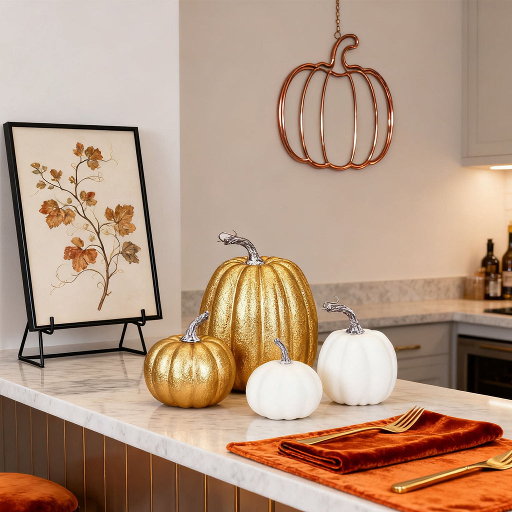 YOYTOO 7 Pcs Artificial Fake Pumpkins Fall Decoration, 4 Sizes, DIY Foam Pumpkins for Halloween Autumn Harvest Thanksgiving Table top House Dining Table Party Decoration (Orange)