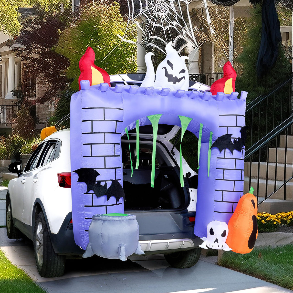 Joyfy 5 FT Halloween Inflatable Ghost Decoration with Colorful LEDs,Trunk or Treat Car Decorations Kit Ghost Trio with Built-in LED Light for Halloween Party Indoor,Outdoor,Yard,Garden Decor