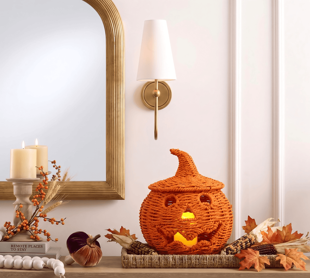Guvpev 12" Handcrafted Woven Ghost - White Faux Rattan & Metal Ghost Figurine, Halloween Spooky Table Centerpiece & Fall Porch Decor for Indoor Outdoor