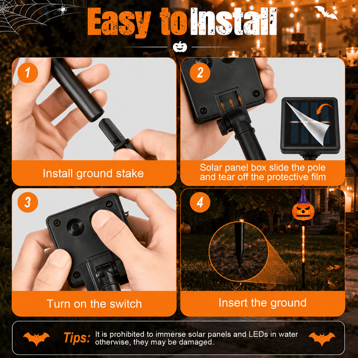 DAKIMOE Solar Halloween Path Lights, Lantern Stake Outdoor String Lights, 6-Pack