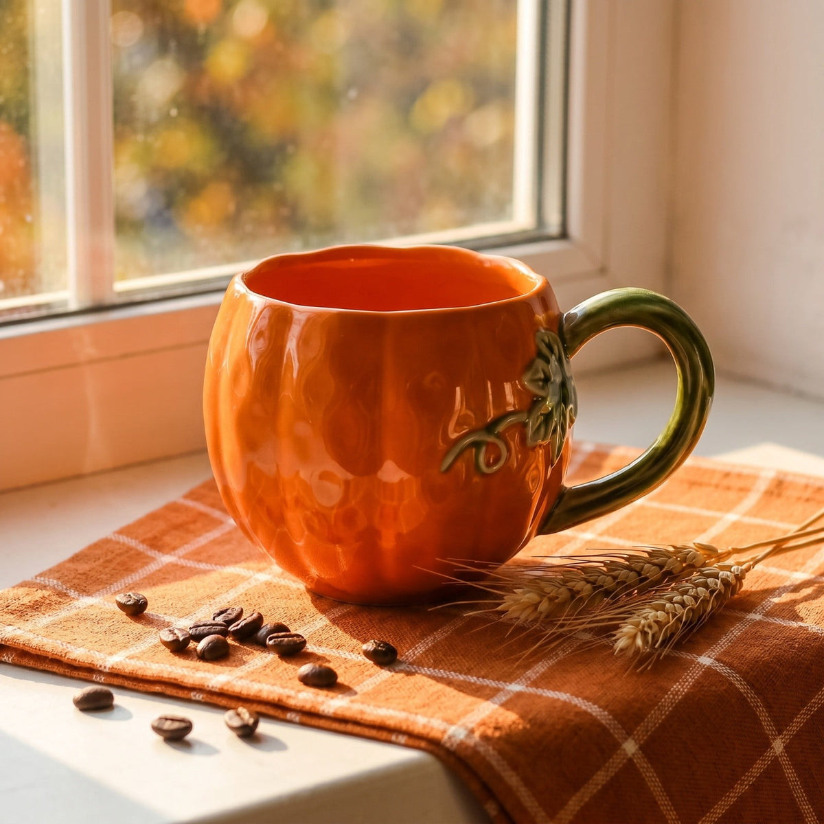 Cute Pumpkin Handmade Ceramic Mug with Dust Lid, Thanksgiving Halloween Coffee Cup for Office, Creative Water Cup Holiday Gift for Friends Family Coworkers Kitchen Home Decor