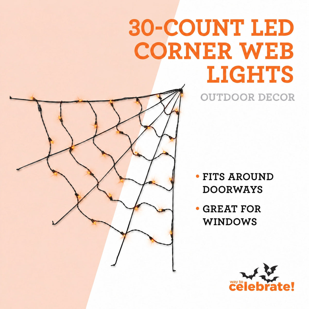 Indoor/Outdoor 30-Count LED Corner Web Lights, Purple, 30" x 30", Halloween by Way To Celebrate