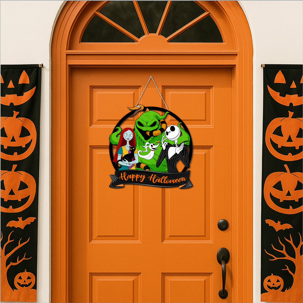 YIBAGA Halloween Door Hanging Sign Wreath Decorations, Happy Halloween Ghost Cat Snake Wooden Hanger Home Decor Party Supplies
