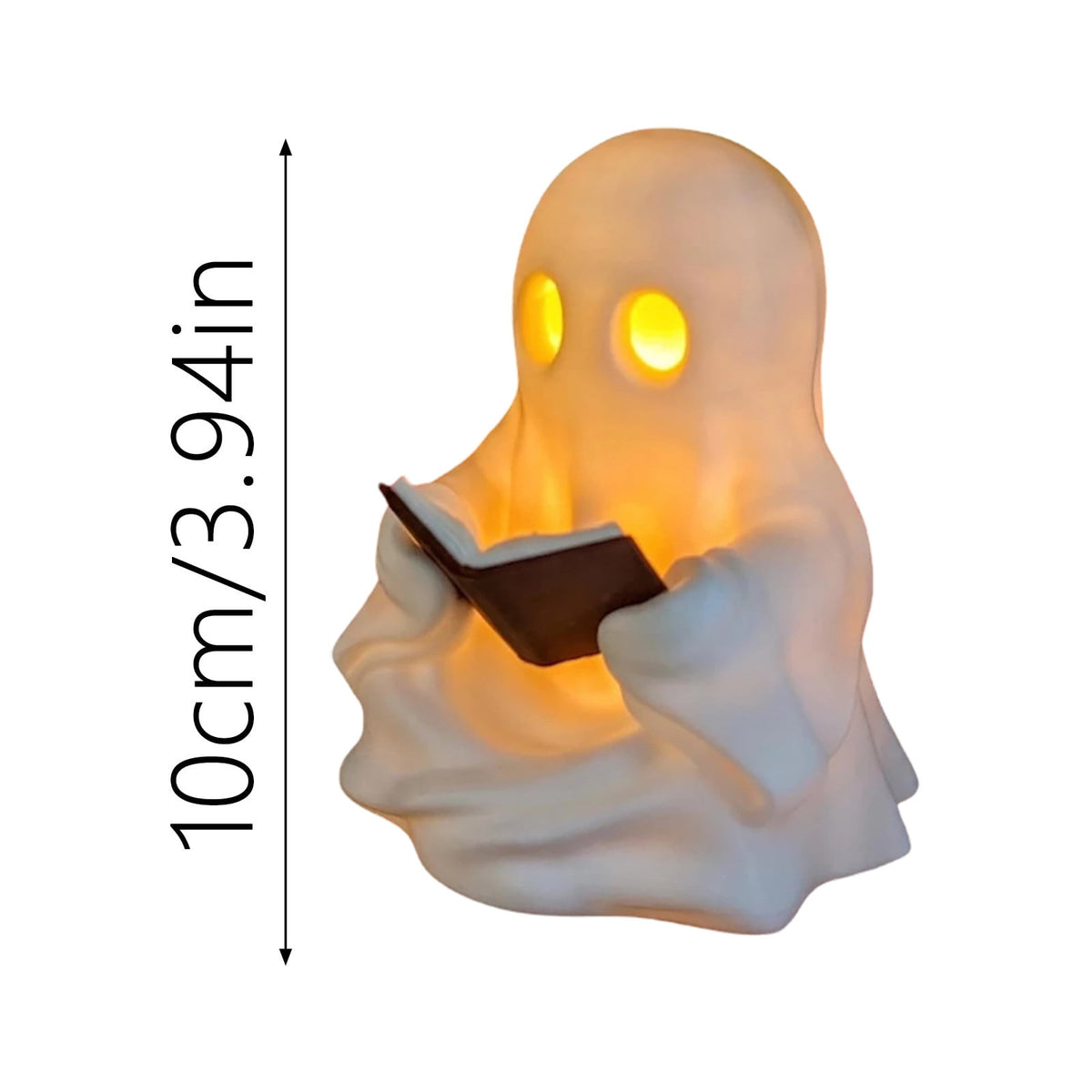 Halloween Ghost Figurine, Resin Lighted Ghost Ornament with Pumpkin Lantern & Beverage Cup, Tabletop Halloween Indoor Decor