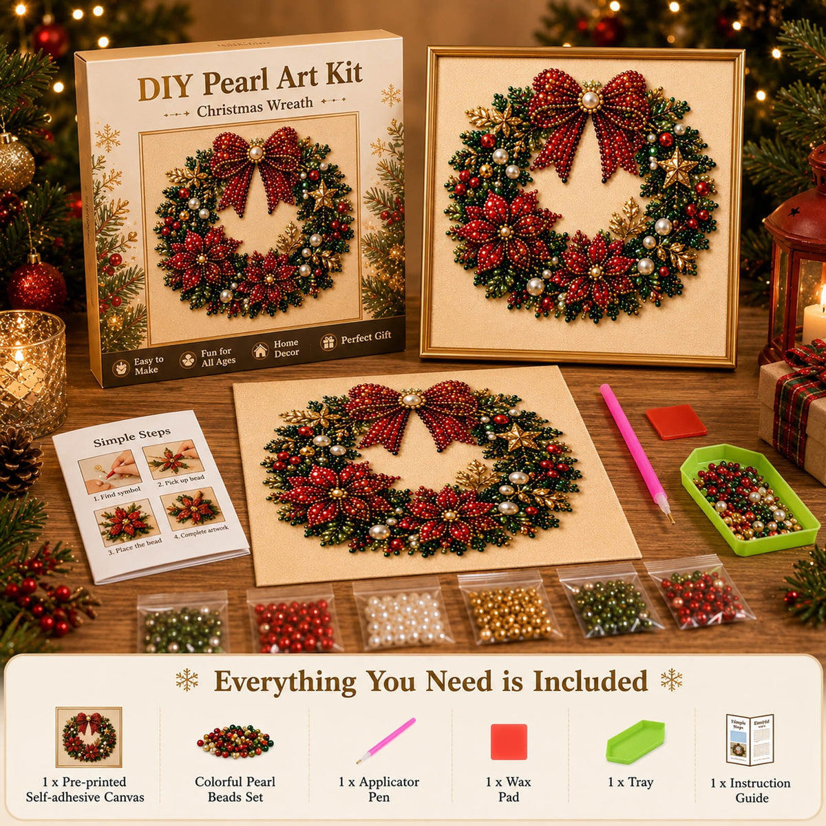 JWZZYD DIY Christmas Pearl Painting Art Kit with Frame, 9.8" Christmas Pearl Beads Art Craft Set, Gemstone Dots Beads for Holiday Christmas Wall Decor, Decoration Gift(Reindeer)
