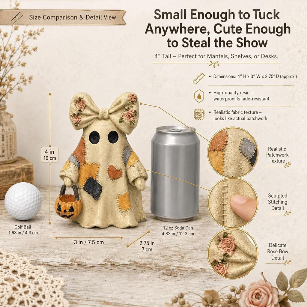 Vintage Halloween Decor Resin 4" - Light Up Ghost Statue & Pumpkin Lantern for Mantel Shelf & Entryway, 1 Pack Available