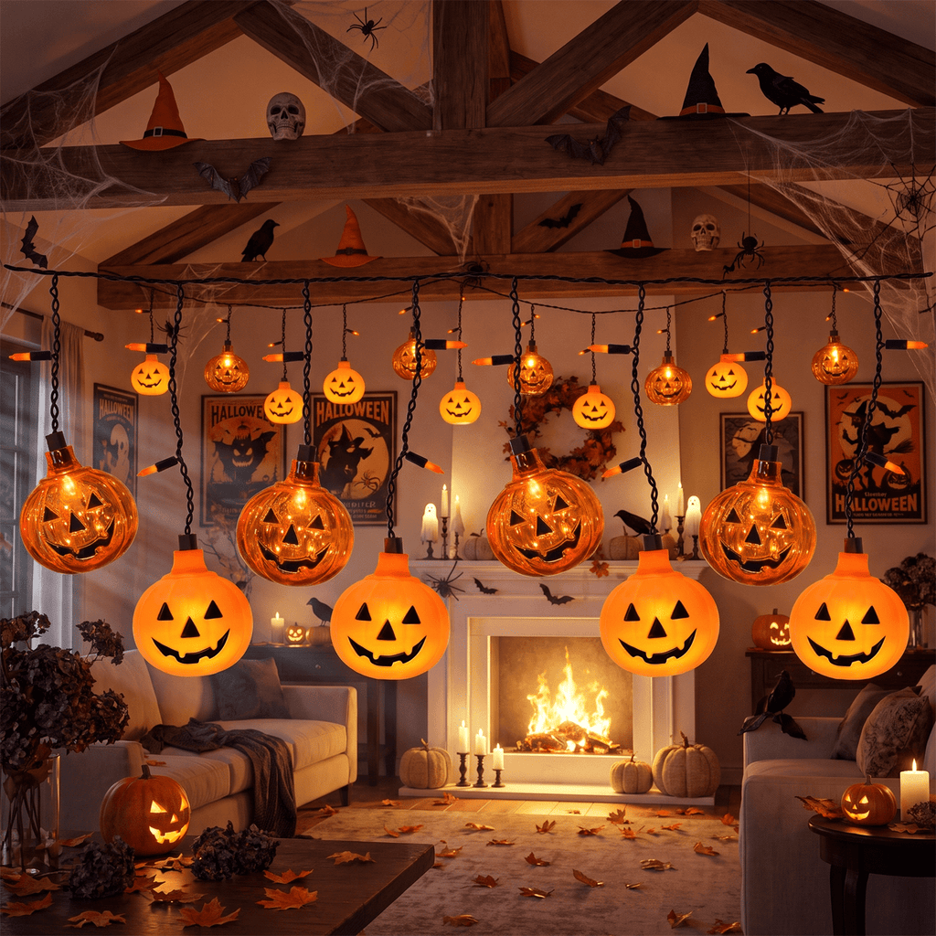 7Ft Halloween Pumpkin String Lights, Halloween Decorations Lights with 10 LED Colorful Pumpkin Lights 15 Orange Bulbs, Hanging Fairy Lights for Outdoor Curtain Garden Porch Bar Party Bedroom Decor