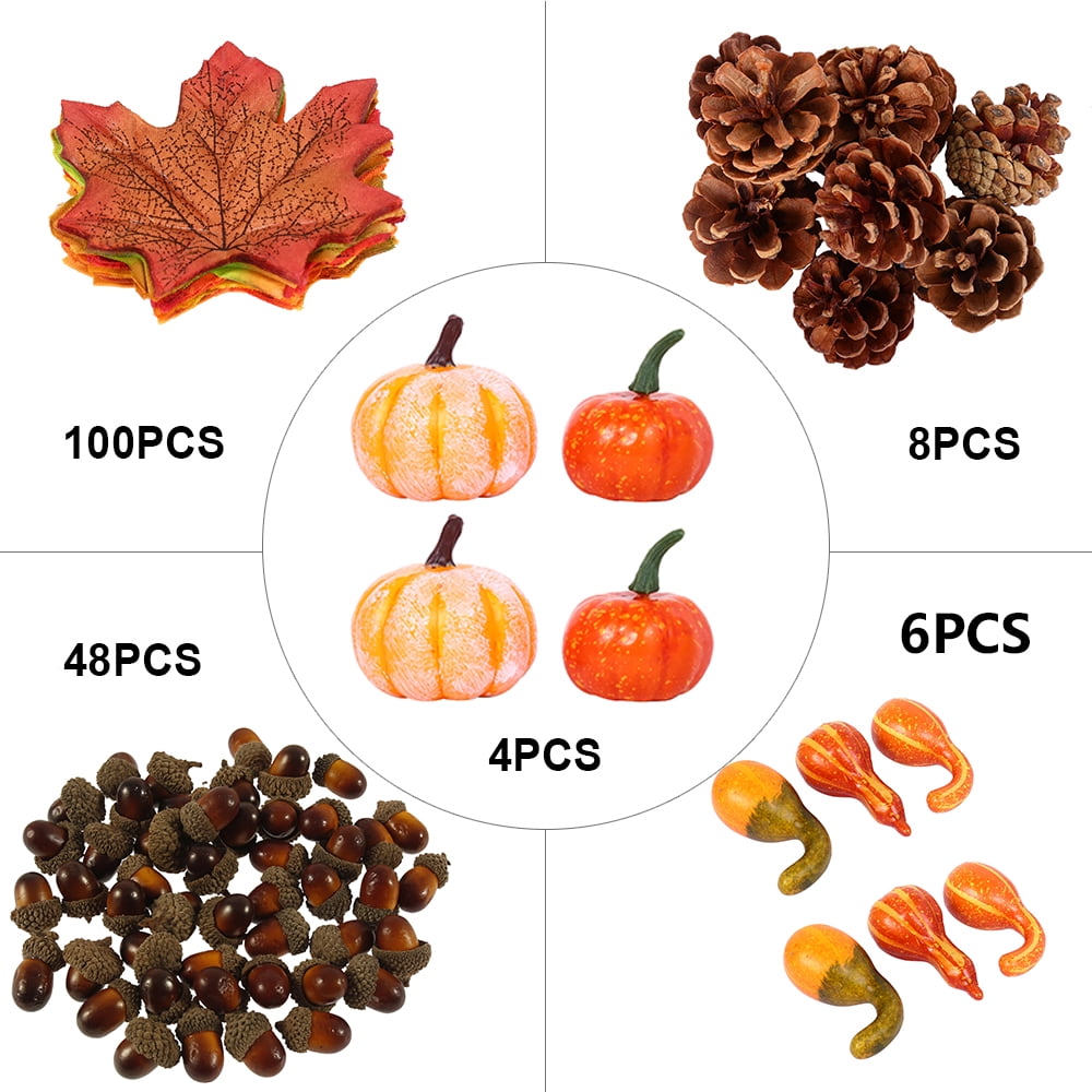 NO Autumn Thanksgiving and Halloween Artificial Pumpkins Gourds Cones, Set of 50