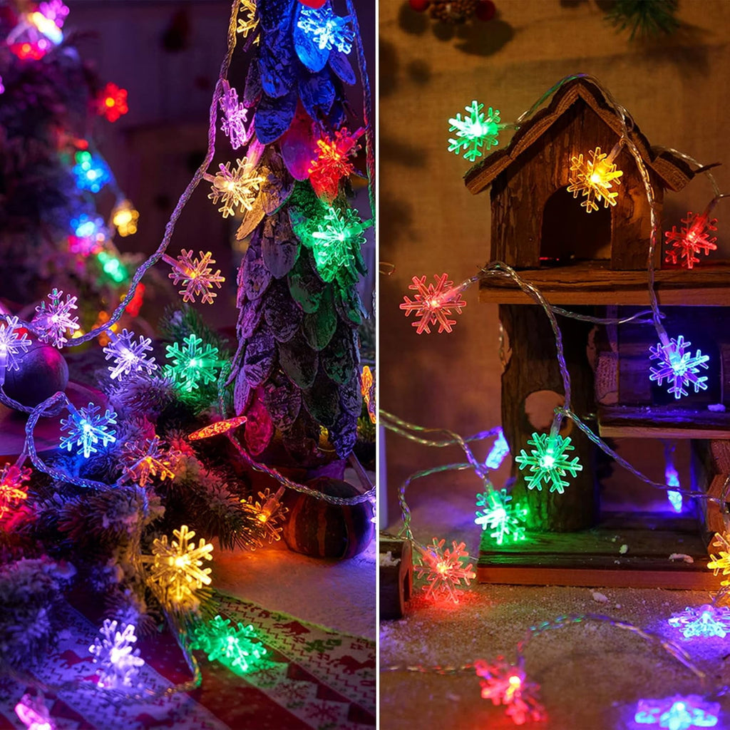 Qoosea Solar Lights Outdoor, Waterproof 100 LED Snowflake Fairy Lights, 39 ft Outdoor Christmas Decoration, String Lights for Party, Patio, Room Decor