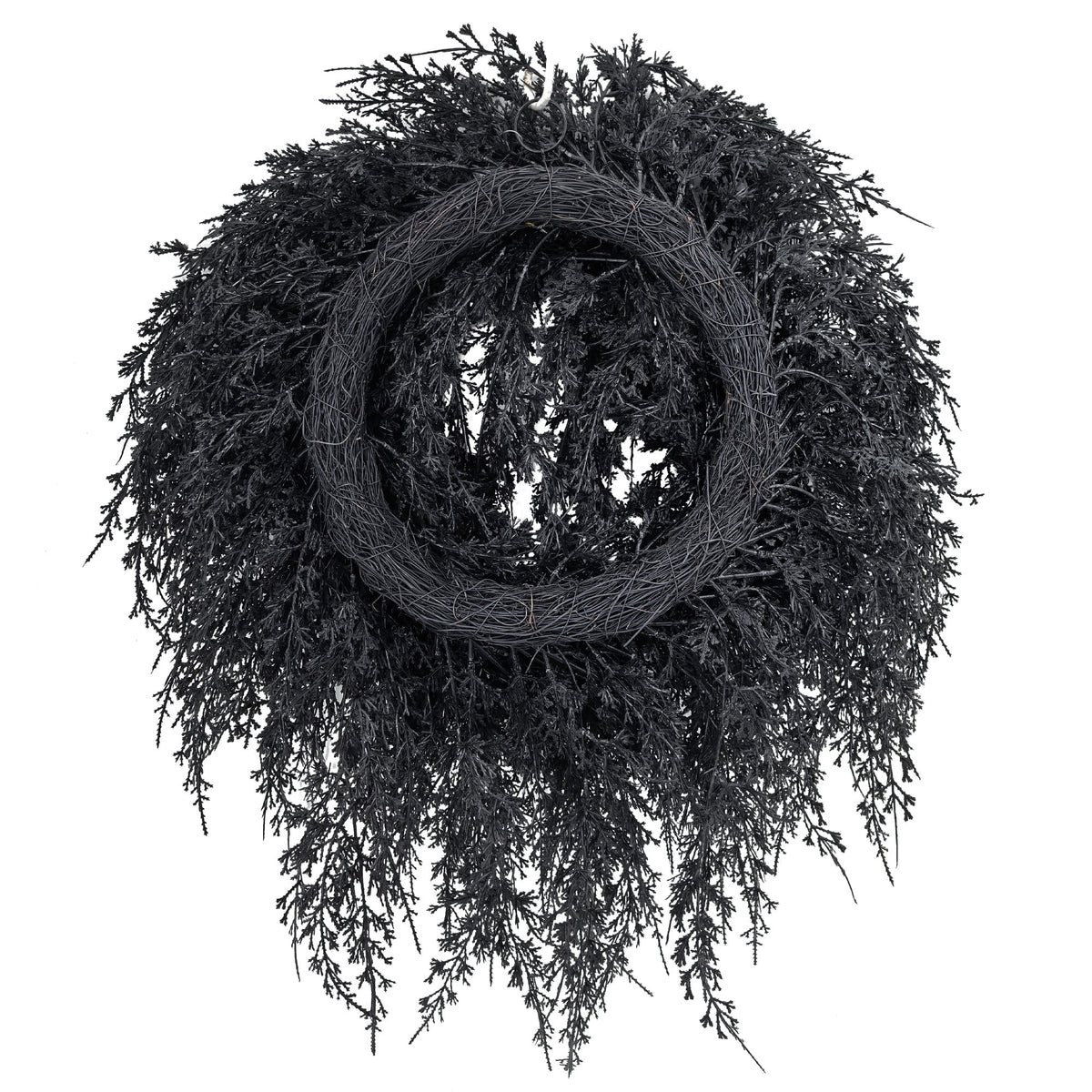My Texas House Halloween Drapey Faux Cedar Wreath, Black, 24"