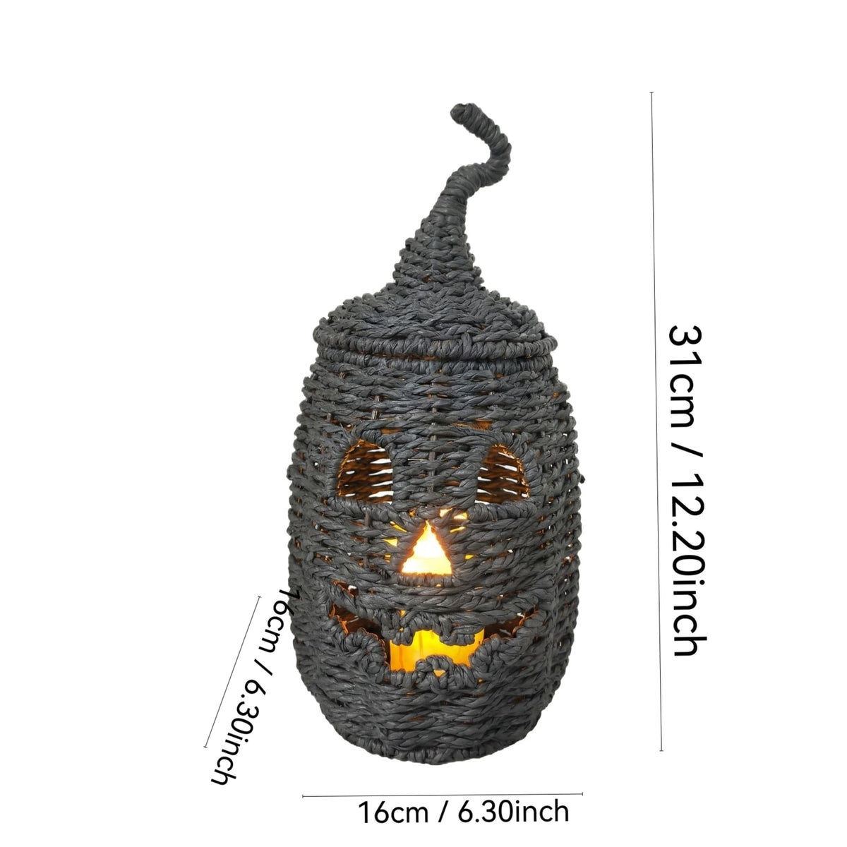 Moonsky Lighted Rattan Pumpkin, 12.2-Inch Hollow-Carved Design, Integrated Warm-Glow LED, Festive Halloween Atmosphere Decor