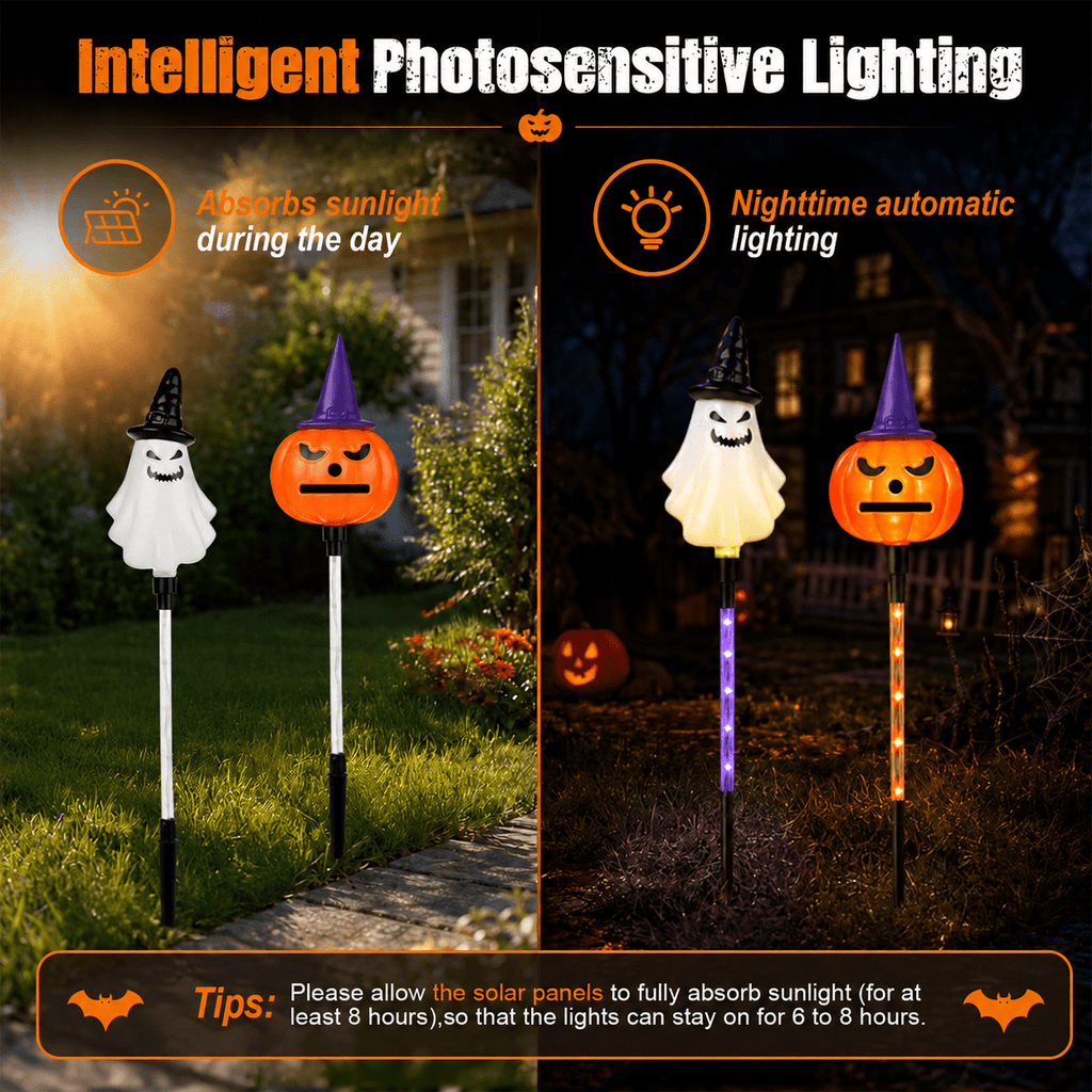 DAKIMOE Solar Halloween Path Lights, Lantern Stake Outdoor String Lights, 6-Pack