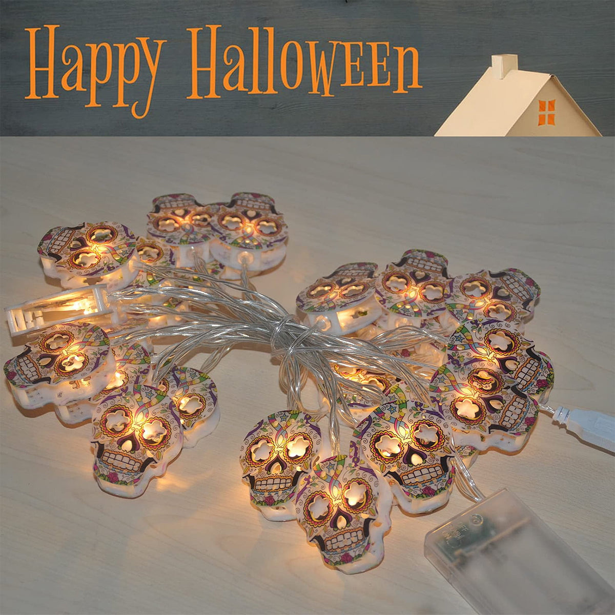 Ayieyill Halloween String Lights, 15ft 30 LED Skull Halloween Lights Halloween Decorations Indoor Outdoor