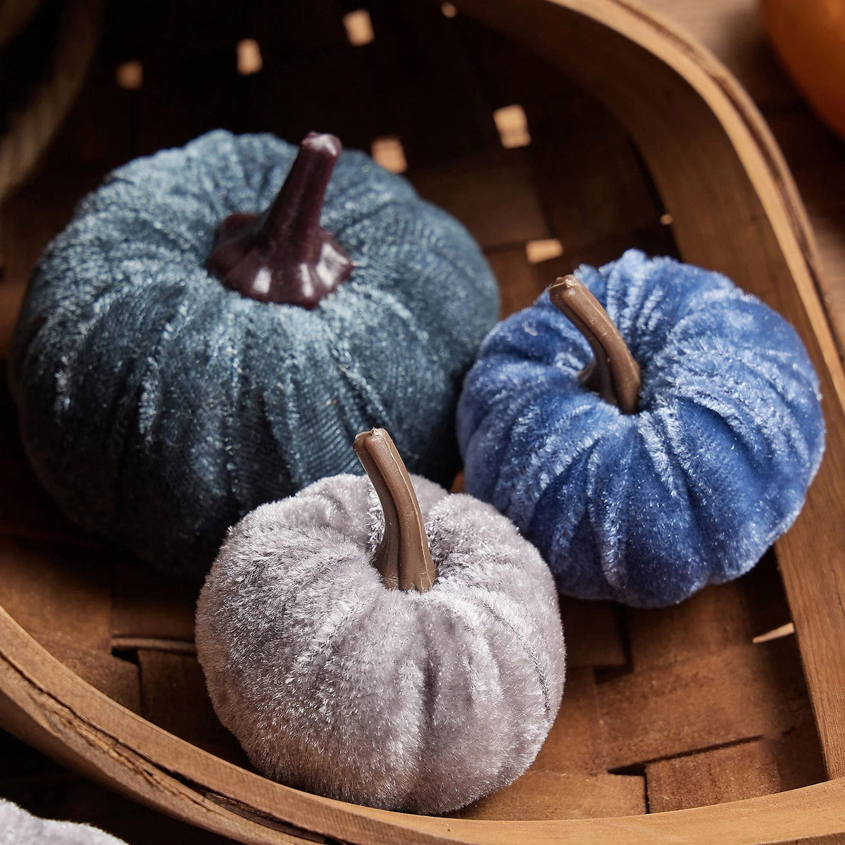 Bazyrey Velvet Pumpkins Fake Mini Pumpkin,Halloween Decor 12pcs Artificial Fake Velvet Pumpkins Decoration for Fall(Blue+White),Happy Halloween Thanks Giving Day Autumn Decorations