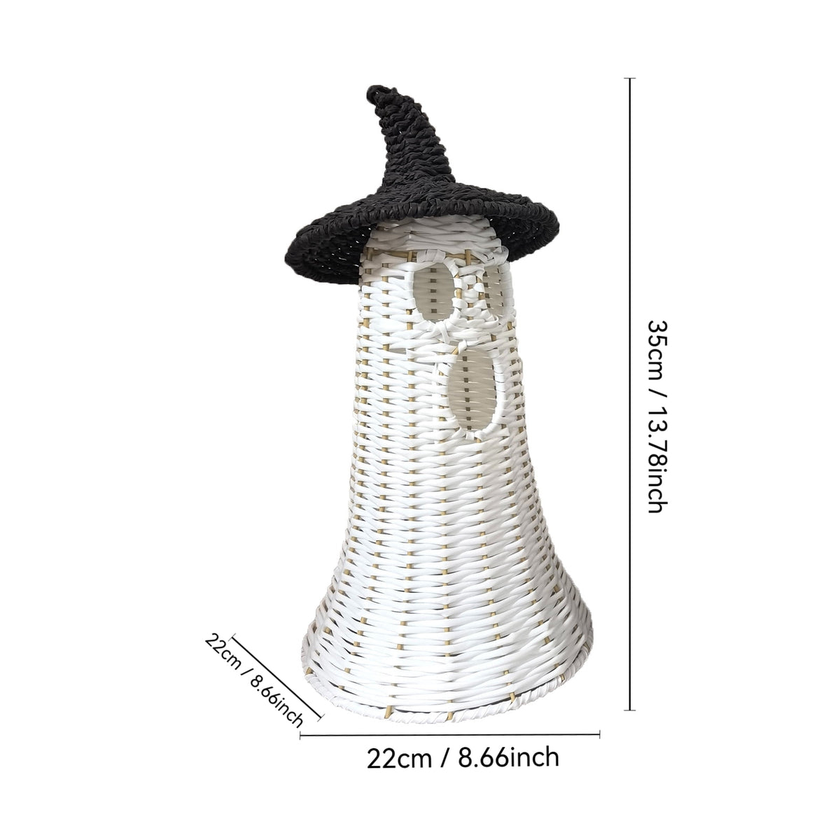 Guvpev 12" Handcrafted Woven Ghost - White Faux Rattan & Metal Ghost Figurine, Halloween Spooky Table Centerpiece & Fall Porch Decor for Indoor Outdoor